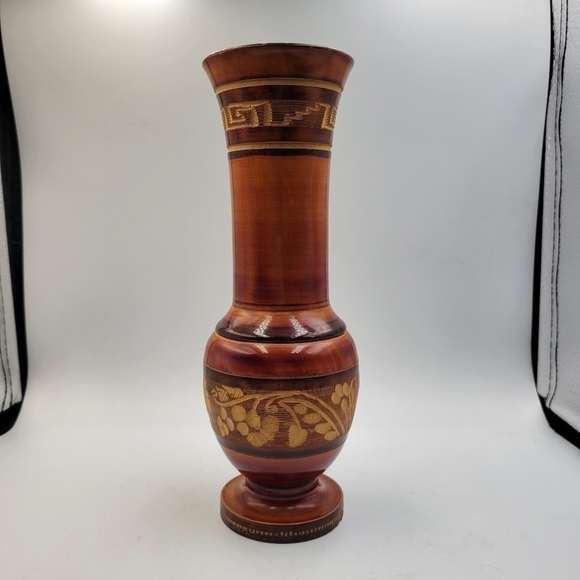 Vintage Wooden Hand Carved Etched Wooden Vase - Picture 1 of 5